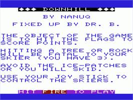 Title screen of Downhill on the Commodore VIC-20.
