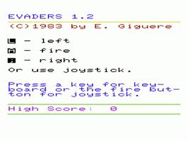 Title screen of Evaders on the Commodore VIC-20.