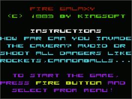 Title screen of Fire Galaxy on the Commodore VIC-20.