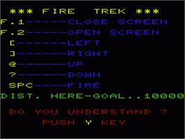 Title screen of Fire Trek on the Commodore VIC-20.