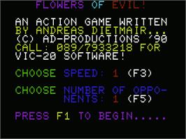 Title screen of Flowers Of Evil on the Commodore VIC-20.