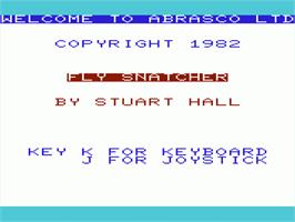 Title screen of Fly Snatcher on the Commodore VIC-20.