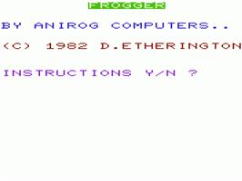 Title screen of Frogrun on the Commodore VIC-20.