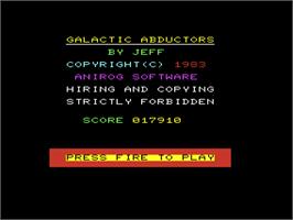 Title screen of Galactic Abductor on the Commodore VIC-20.