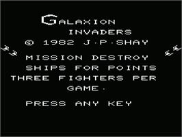 Title screen of Galaxions on the Commodore VIC-20.