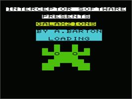 Title screen of Galaxzions on the Commodore VIC-20.