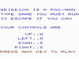 Title screen of Griddion on the Commodore VIC-20.