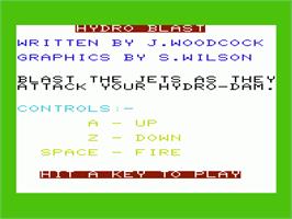 Title screen of Hydro Blast on the Commodore VIC-20.