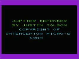 Title screen of Jupiter Defender on the Commodore VIC-20.