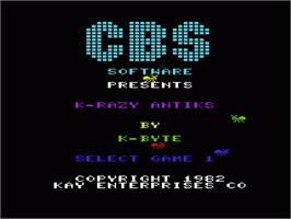 Title screen of K-razy Antiks on the Commodore VIC-20.