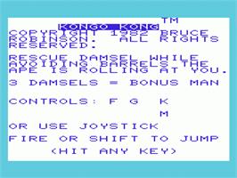 Title screen of Kongo Kong on the Commodore VIC-20.