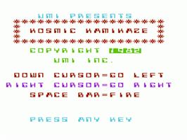 Title screen of Kosmic Kamikaze on the Commodore VIC-20.