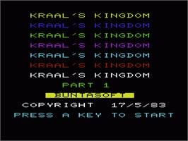 Title screen of Kraals Kingdom on the Commodore VIC-20.