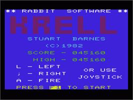 Title screen of Krell on the Commodore VIC-20.