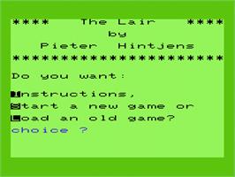 Title screen of Lair, The on the Commodore VIC-20.
