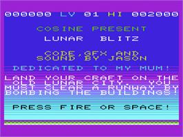 Title screen of Lunar Blitz on the Commodore VIC-20.