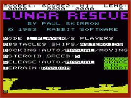 Title screen of Lunar Rescue on the Commodore VIC-20.