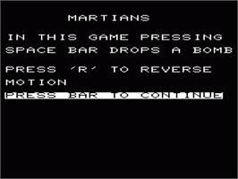 Title screen of Martians on the Commodore VIC-20.