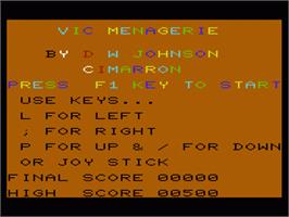 Title screen of Menagerie on the Commodore VIC-20.