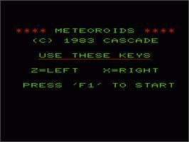 Title screen of Meteoroids on the Commodore VIC-20.