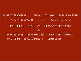 Title screen of Meteors on the Commodore VIC-20.