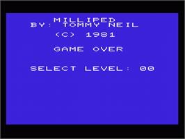 Title screen of Milliped on the Commodore VIC-20.
