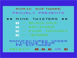Title screen of Mind Twisters on the Commodore VIC-20.