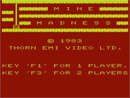 Title screen of Mine Madness on the Commodore VIC-20.
