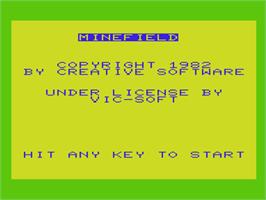 Title screen of Minefield on the Commodore VIC-20.