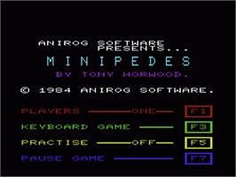 Title screen of Minipedes on the Commodore VIC-20.