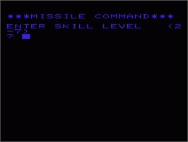 Title screen of Missile Attack on the Commodore VIC-20.