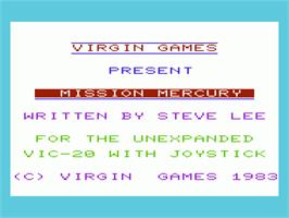 Title screen of Mission Mercury on the Commodore VIC-20.