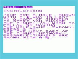 Title screen of Mole Hole on the Commodore VIC-20.