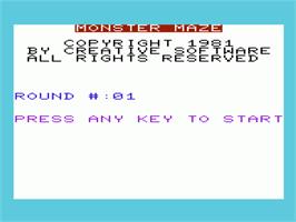 Title screen of Monster Maze on the Commodore VIC-20.