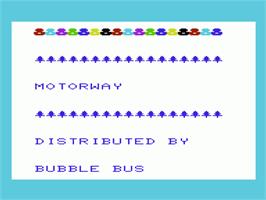 Title screen of Motorway on the Commodore VIC-20.