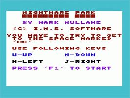 Title screen of Nightmare Park on the Commodore VIC-20.
