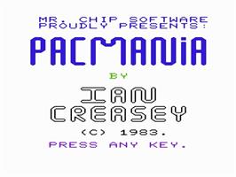 Title screen of Pacmania on the Commodore VIC-20.