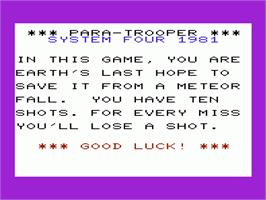 Title screen of Paratroopers on the Commodore VIC-20.