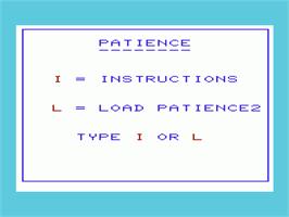 Title screen of Patience on the Commodore VIC-20.