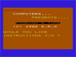 Title screen of Pharoah's Tomb on the Commodore VIC-20.