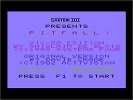 Title screen of Pitfall on the Commodore VIC-20.