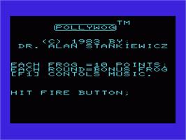 Title screen of Pollywog on the Commodore VIC-20.