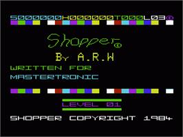Title screen of Psycho Shopper on the Commodore VIC-20.