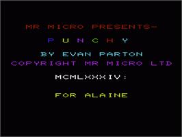 Title screen of Punchy on the Commodore VIC-20.