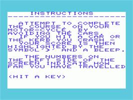 Title screen of Race on the Commodore VIC-20.