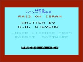 Title screen of Raid On Isram on the Commodore VIC-20.