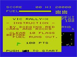 Title screen of Rally-x on the Commodore VIC-20.