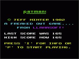 Title screen of Rat Man on the Commodore VIC-20.