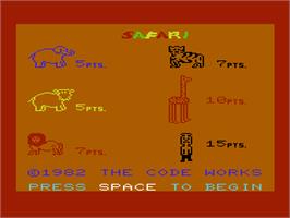 Title screen of Safari on the Commodore VIC-20.