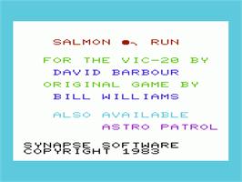 Title screen of Salmon Run on the Commodore VIC-20.